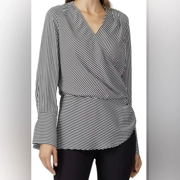 BADGLEY MISCHKA STRIPED WRAP BLOUSE - Picture 1 of 10